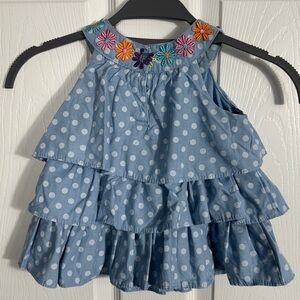 Kids Headquarters polka‎ dot dress, floral neckline, 18 mo., tiered, spring